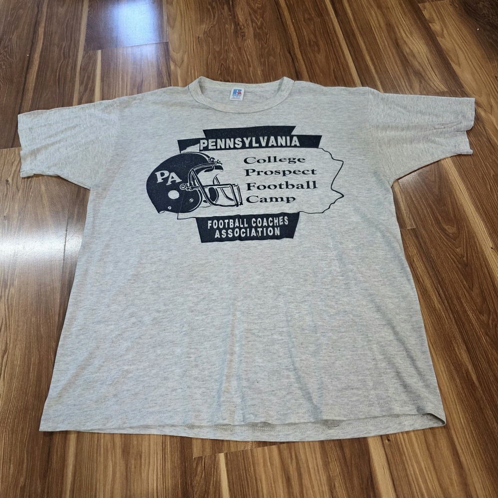 Vintage Pennsylvania College Football Camp Shirt Mens XL Gray Russell Marines